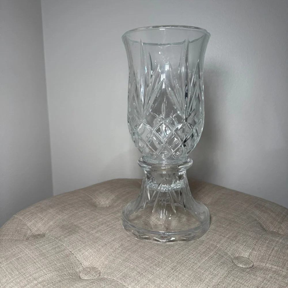 Vintage Cut Glass Hurricane Candle Holder 2pc Pedestal Wexford Style Crystal
